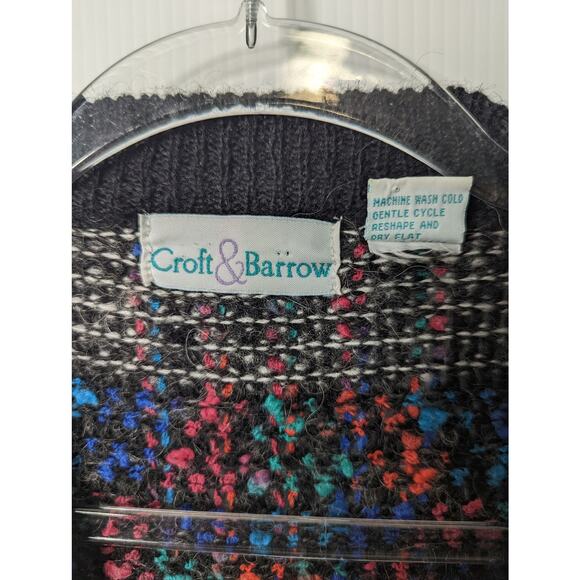 Vintage 80's Croft & Barrow Chunky Knit Tweed Cardigan V Neck Gold Tone Buttons - Picture 3 of 9